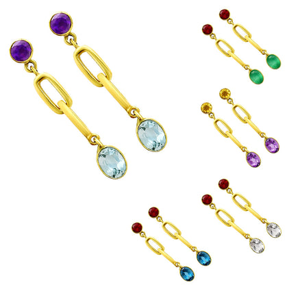 Handcrafted Two Stone Gemstone Drop Earrings 18K Gold Over Brass Jewelry TGE1014 EM-1265