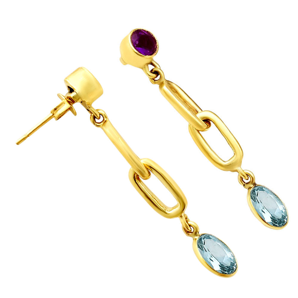 Handcrafted Two Stone Gemstone Drop Earrings 18K Gold Over Brass Jewelry TGE1014 EM-1265