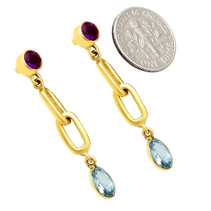 Handcrafted Two Stone Gemstone Drop Earrings 18K Gold Over Brass Jewelry TGE1014 EM-1265