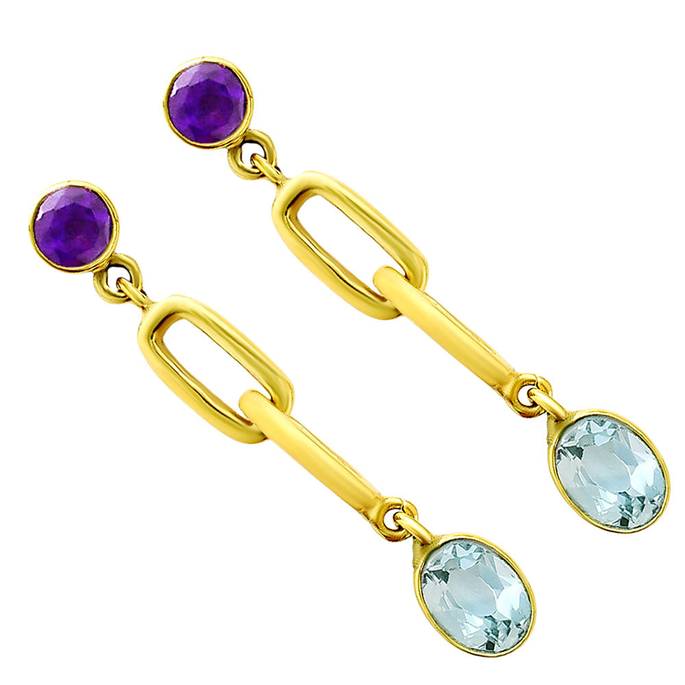 Handcrafted Two Stone Gemstone Drop Earrings 18K Gold Over Brass Jewelry TGE1014 EM-1265