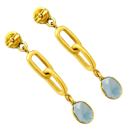 Handcrafted Two Stone Gemstone Drop Earrings 18K Gold Over Brass Jewelry TGE1014 EM-1265