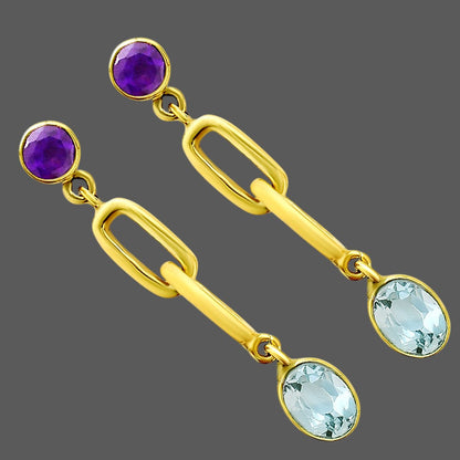 Handcrafted Two Stone Gemstone Drop Earrings 18K Gold Over Brass Jewelry TGE1014 EM-1265