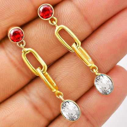 Handcrafted Two Stone Gemstone Drop Earrings 18K Gold Over Brass Jewelry TGE1014 EM-1265