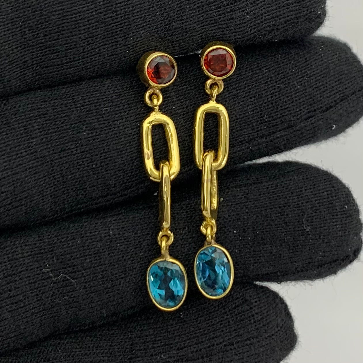 Handcrafted Two Stone Gemstone Drop Earrings 18K Gold Plated Jewelry TGE1014 EM-1265