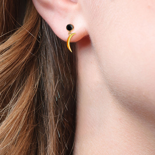 18K Gold Plated Brass Crescent Moon Colorful Gemstone Drop Earrings USA TGE1015 EM-1267