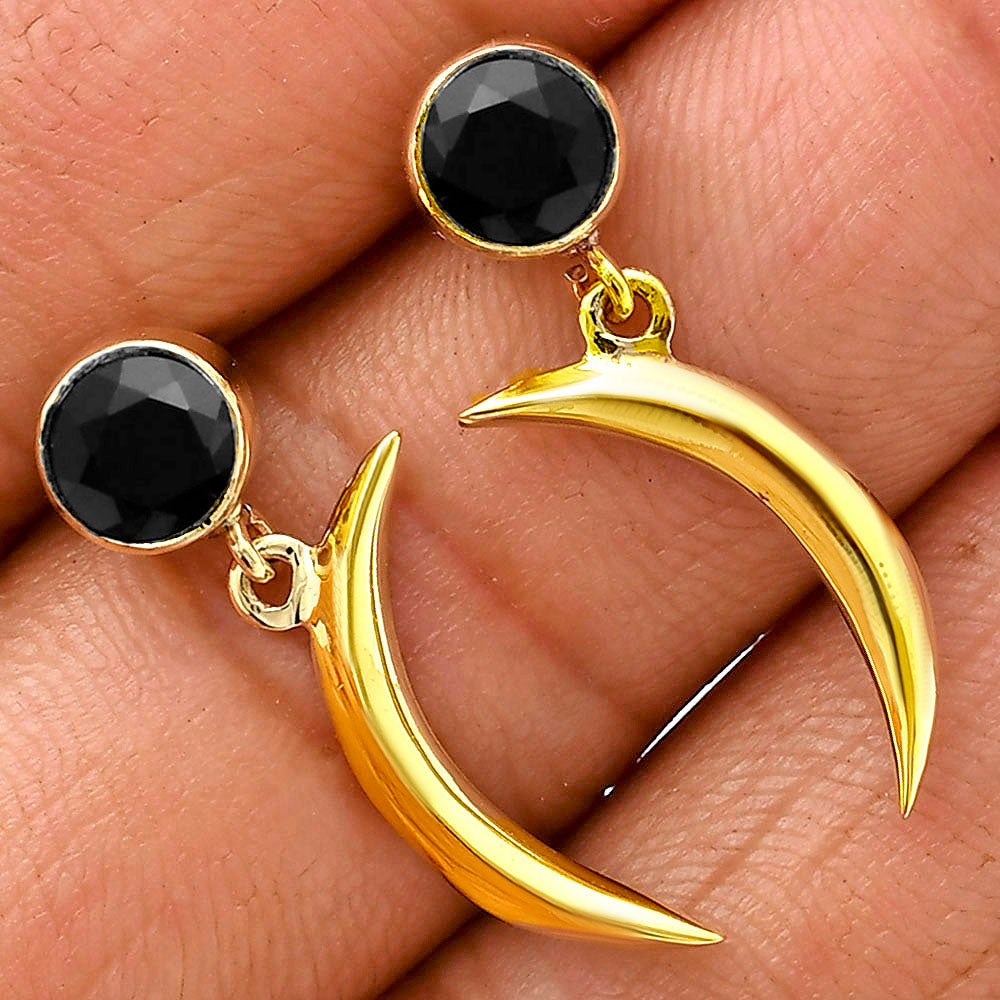 18K Gold Plated Brass Crescent Moon Colorful Gemstone Drop Earrings USA TGE1015 EM-1267