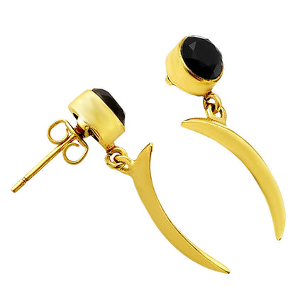 18K Gold Plated Brass Crescent Moon Colorful Gemstone Drop Earrings USA TGE1015 EM-1267