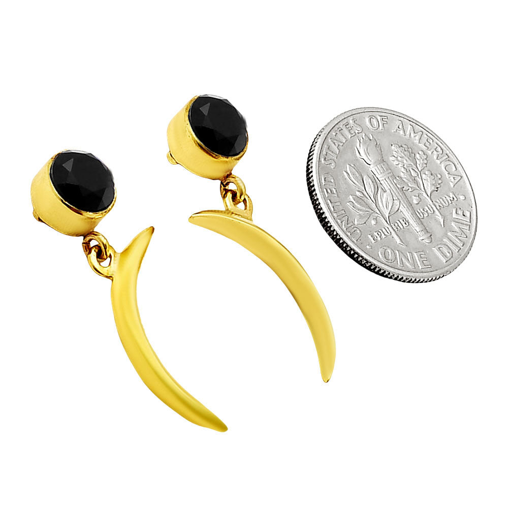 18K Gold Plated Brass Crescent Moon Colorful Gemstone Drop Earrings USA TGE1015 EM-1267