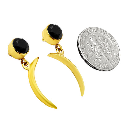 18K Gold Plated Brass Crescent Moon Colorful Gemstone Drop Earrings USA TGE1015 EM-1267