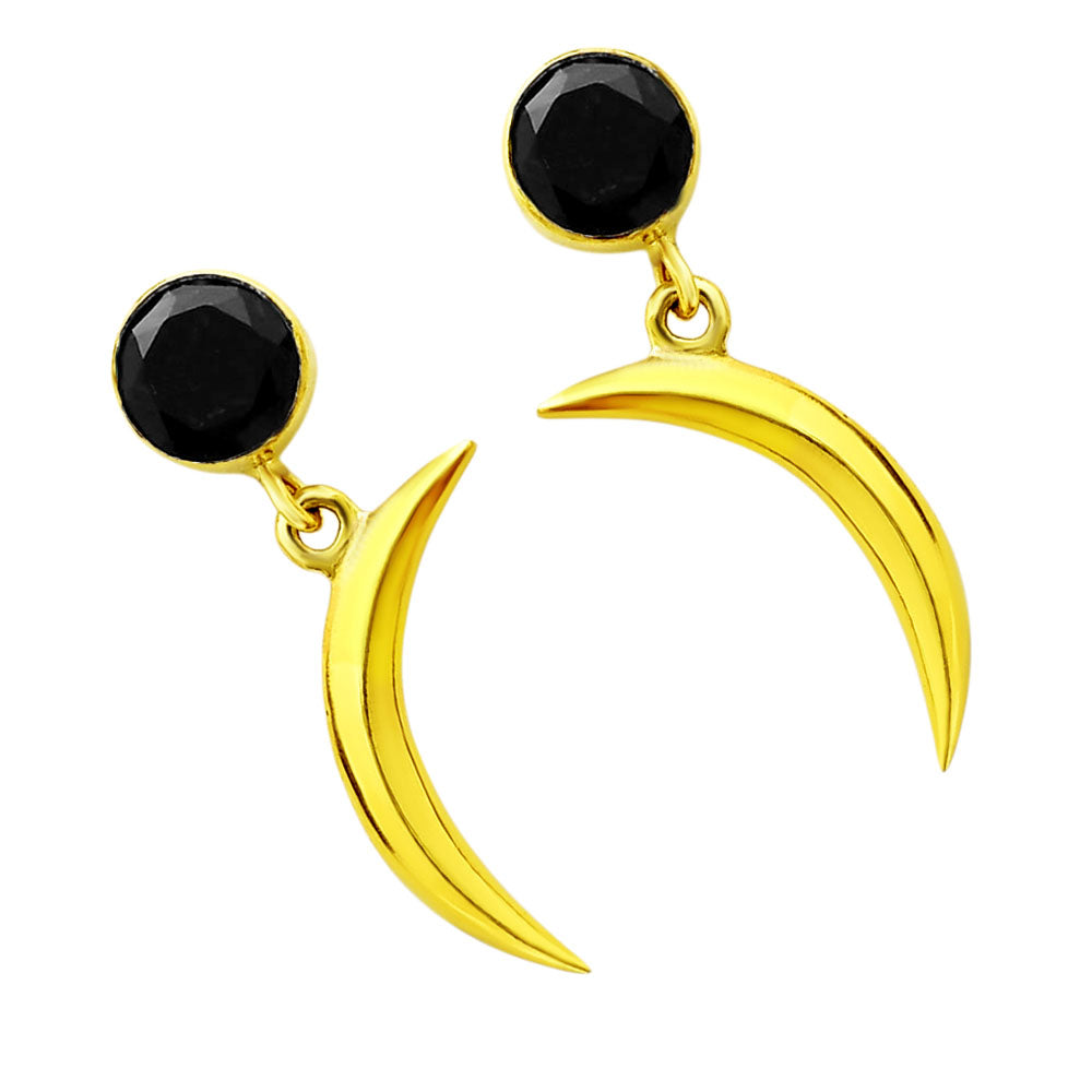 18K Gold Plated Brass Crescent Moon Colorful Gemstone Drop Earrings USA TGE1015 EM-1267