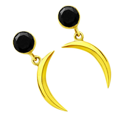 18K Gold Plated Brass Crescent Moon Colorful Gemstone Drop Earrings USA TGE1015 EM-1267