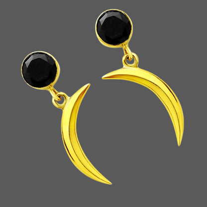 18K Gold Plated Brass Crescent Moon Colorful Gemstone Drop Earrings USA TGE1015 EM-1267