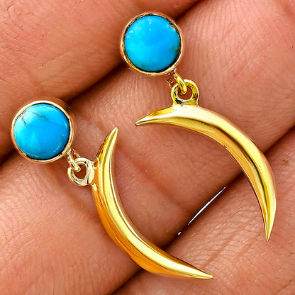 18K Gold Plated Brass Crescent Moon Colorful Gemstone Drop Earrings USA TGE1015 EM-1267