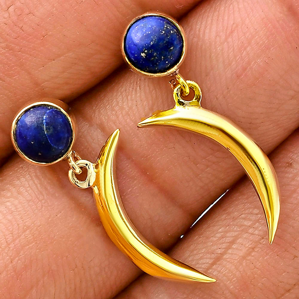 18K Gold Plated Brass Crescent Moon Colorful Gemstone Drop Earrings USA TGE1015 EM-1267