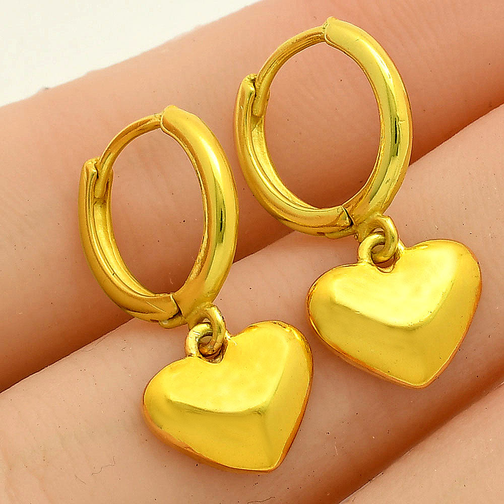 Minimal Heart Charm Hoop Earrings in 18K Gold Over Brass Jewelry TGE1016 EM-1274