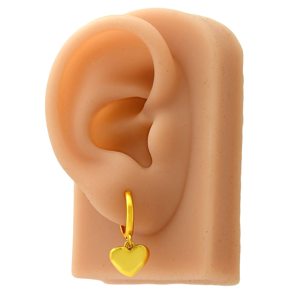 Minimal Heart Charm Hoop Earrings in 18K Gold Over Brass Jewelry TGE1016 EM-1274