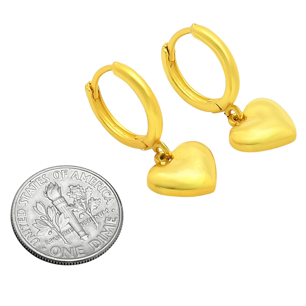 Minimal Heart Charm Hoop Earrings in 18K Gold Over Brass Jewelry TGE1016 EM-1274