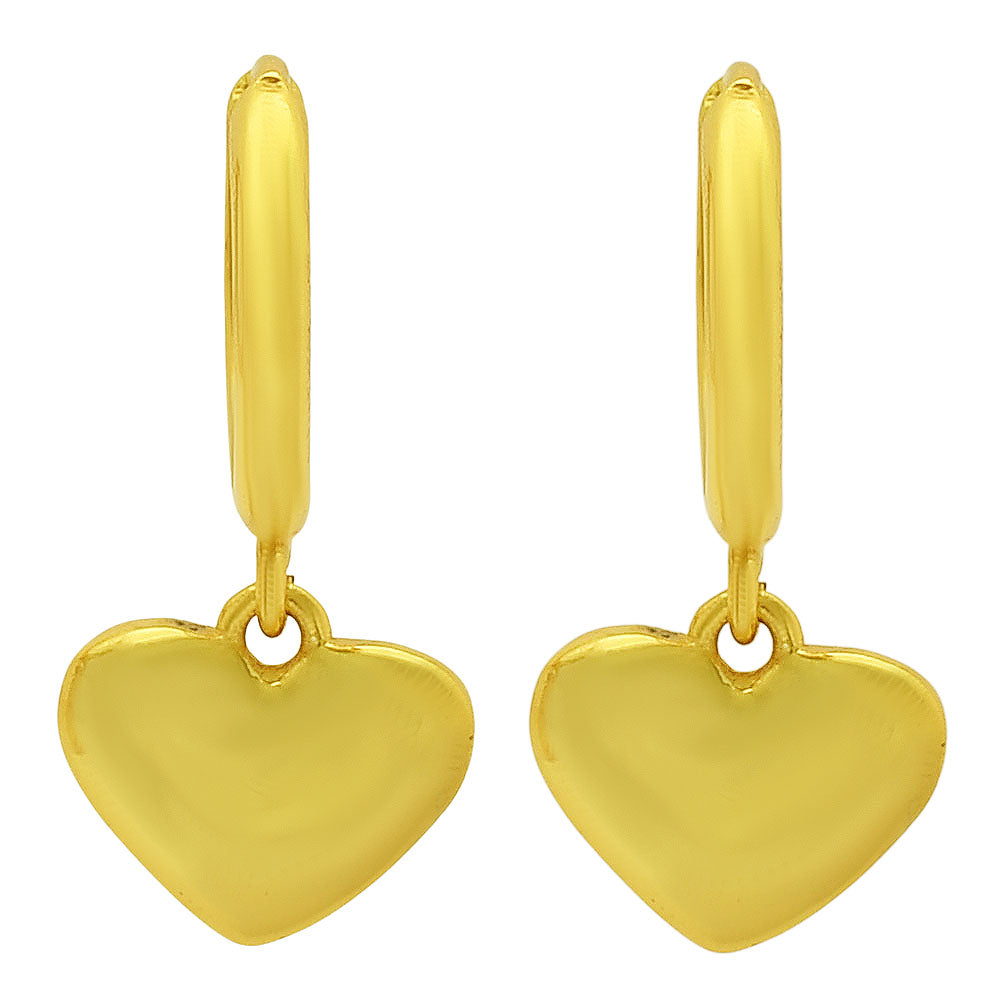 Minimal Heart Charm Hoop Earrings in 18K Gold Over Brass Jewelry TGE1016 EM-1274