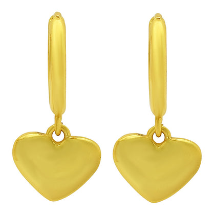 Minimal Heart Charm Hoop Earrings in 18K Gold Over Brass Jewelry TGE1016 EM-1274