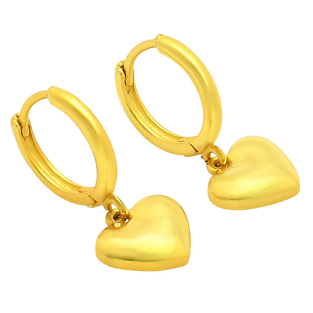 Minimal Heart Charm Hoop Earrings in 18K Gold Over Brass Jewelry TGE1016 EM-1274
