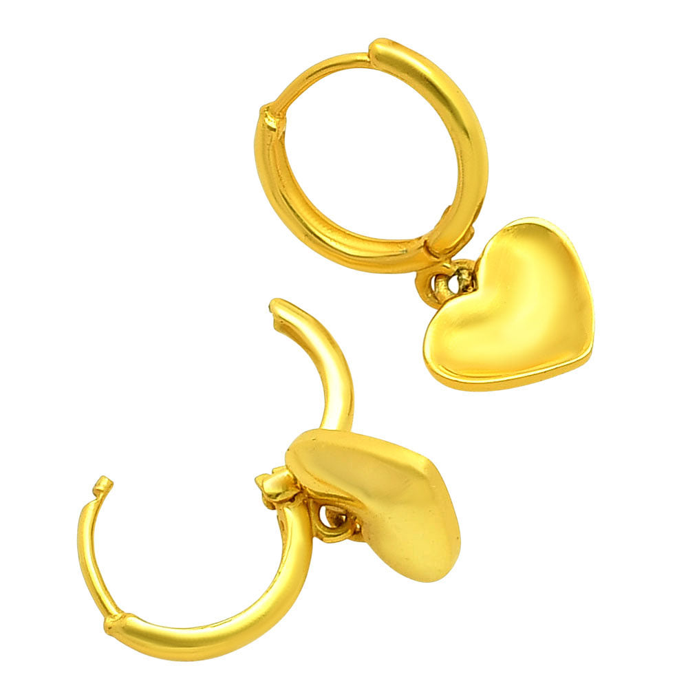 Minimal Heart Charm Hoop Earrings in 18K Gold Over Brass Jewelry TGE1016 EM-1274
