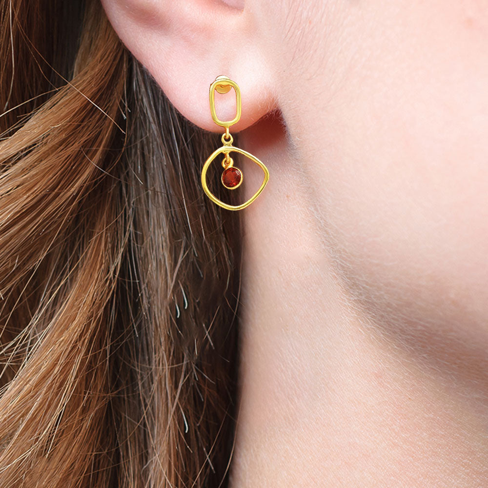 Modern Organic Shape Gemstone Earrings Jewelry in 18K Gold Over Brass TGE1018 EM-1273