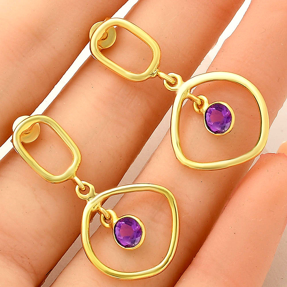 Modern Organic Shape Gemstone Earrings Jewelry in 18K Gold Over Brass TGE1018 EM-1273