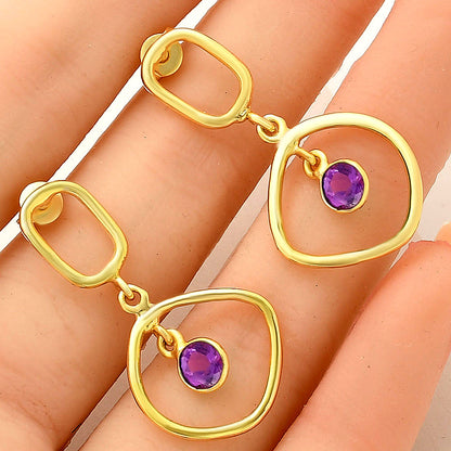 Modern Organic Shape Gemstone Earrings Jewelry in 18K Gold Over Brass TGE1018 EM-1273