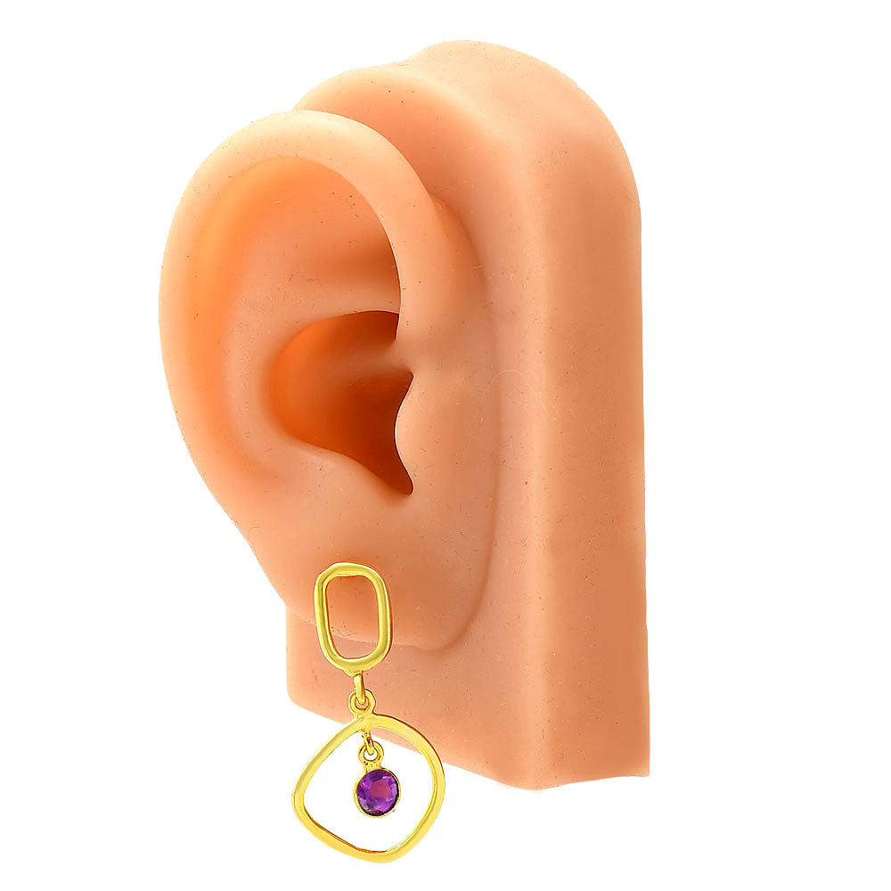 Modern Organic Shape Gemstone Earrings Jewelry in 18K Gold Over Brass TGE1018 EM-1273