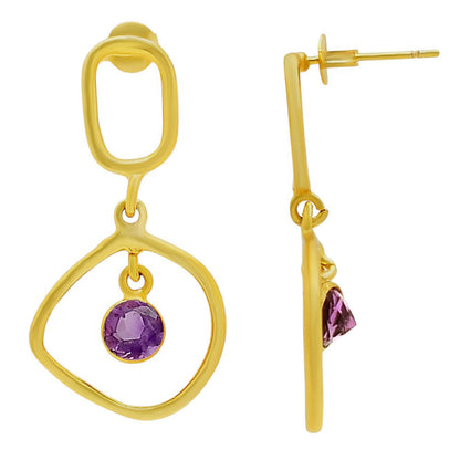 Modern Organic Shape Gemstone Earrings Jewelry in 18K Gold Over Brass TGE1018 EM-1273