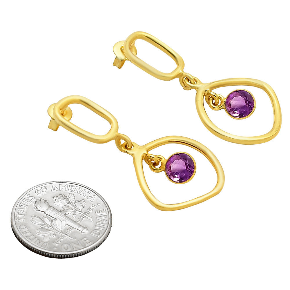 Modern Organic Shape Gemstone Earrings Jewelry in 18K Gold Over Brass TGE1018 EM-1273