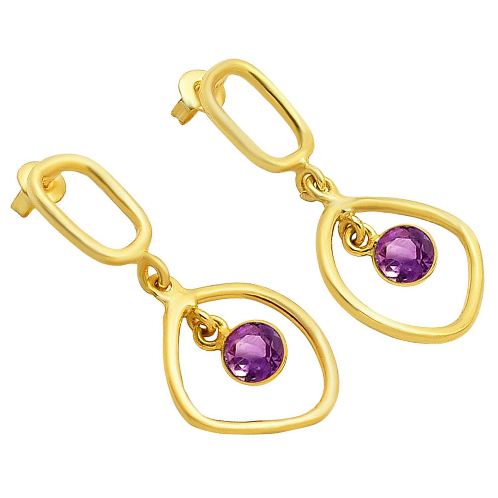 Modern Organic Shape Gemstone Earrings Jewelry in 18K Gold Over Brass TGE1018 EM-1273