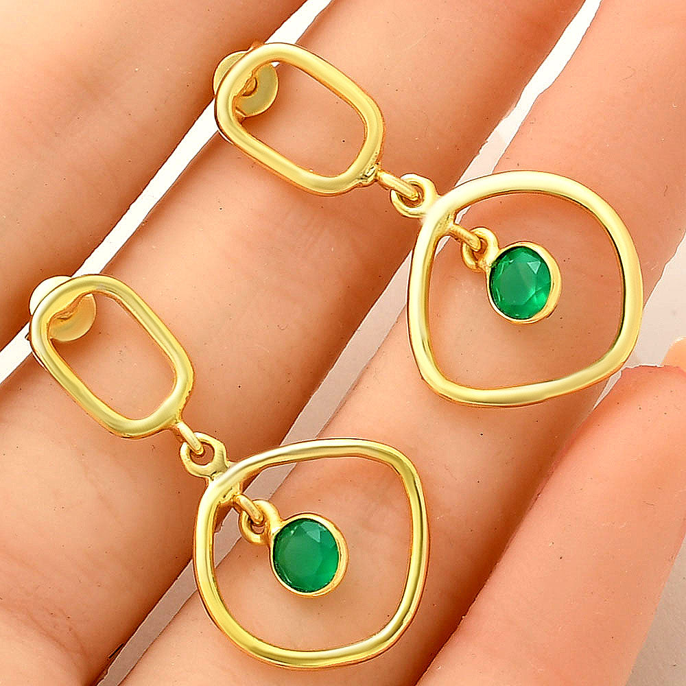 Modern Organic Shape Gemstone Earrings Jewelry in 18K Gold Over Brass TGE1018 EM-1273
