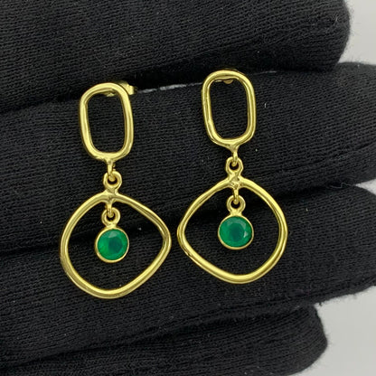 Modern Organic Shape Gemstone Earrings Jewelry in 18K Gold Plated TGE1018 EM-1273