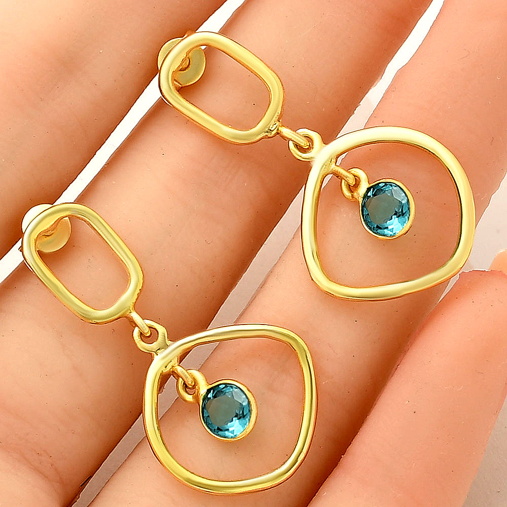 Modern Organic Shape Gemstone Earrings Jewelry in 18K Gold Over Brass TGE1018 EM-1273