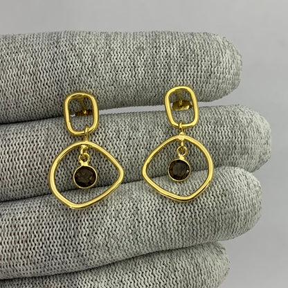 Modern Organic Shape Gemstone Earrings Jewelry in 18K Gold Plated TGE1018 EM-1273