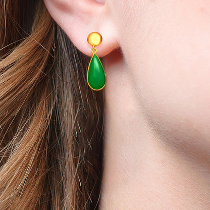 Elegant Teardrop Colorful Gemstone Earrings in 18K Gold Plated TGE1019 EM-1086