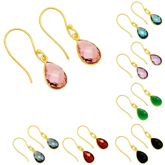 18K Gold Over Brass Faceted Teardrop Gemstone Earrings – Desiregem USA TGE1020 EM-1005