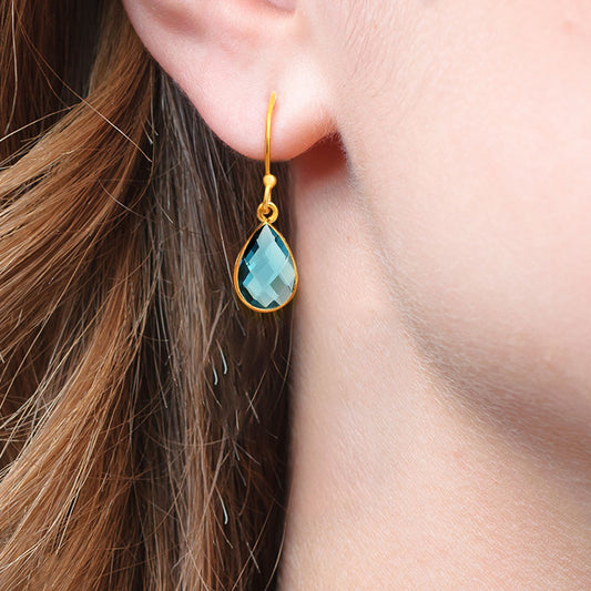 18K Gold Over Brass Faceted Teardrop Gemstone Earrings – Desiregem USA TGE1020 EM-1005
