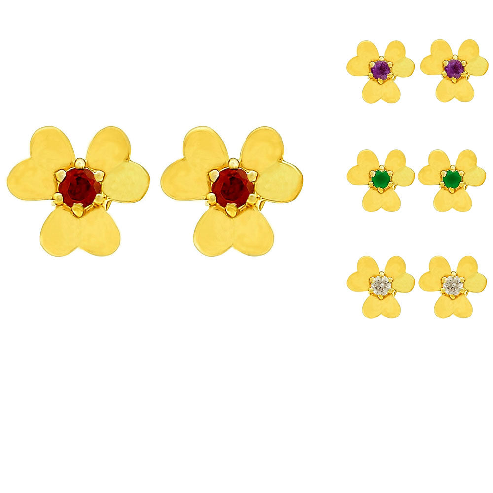 Dainty 18K Gold Plated Brass Floral Colorful Gemstone Stud Earrings TGE1021 EM-1277