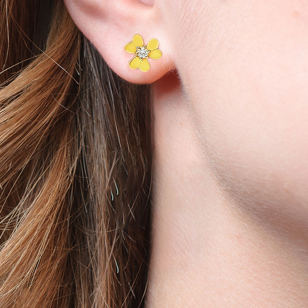 Dainty 18K Gold Plated Brass Floral Colorful Gemstone Stud Earrings TGE1021 EM-1277