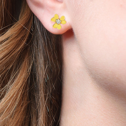 Dainty 18K Gold Plated Brass Floral Colorful Gemstone Stud Earrings TGE1021 EM-1277