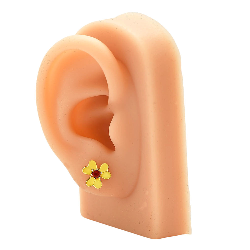 Dainty 18K Gold Plated Brass Floral Colorful Gemstone Stud Earrings TGE1021 EM-1277