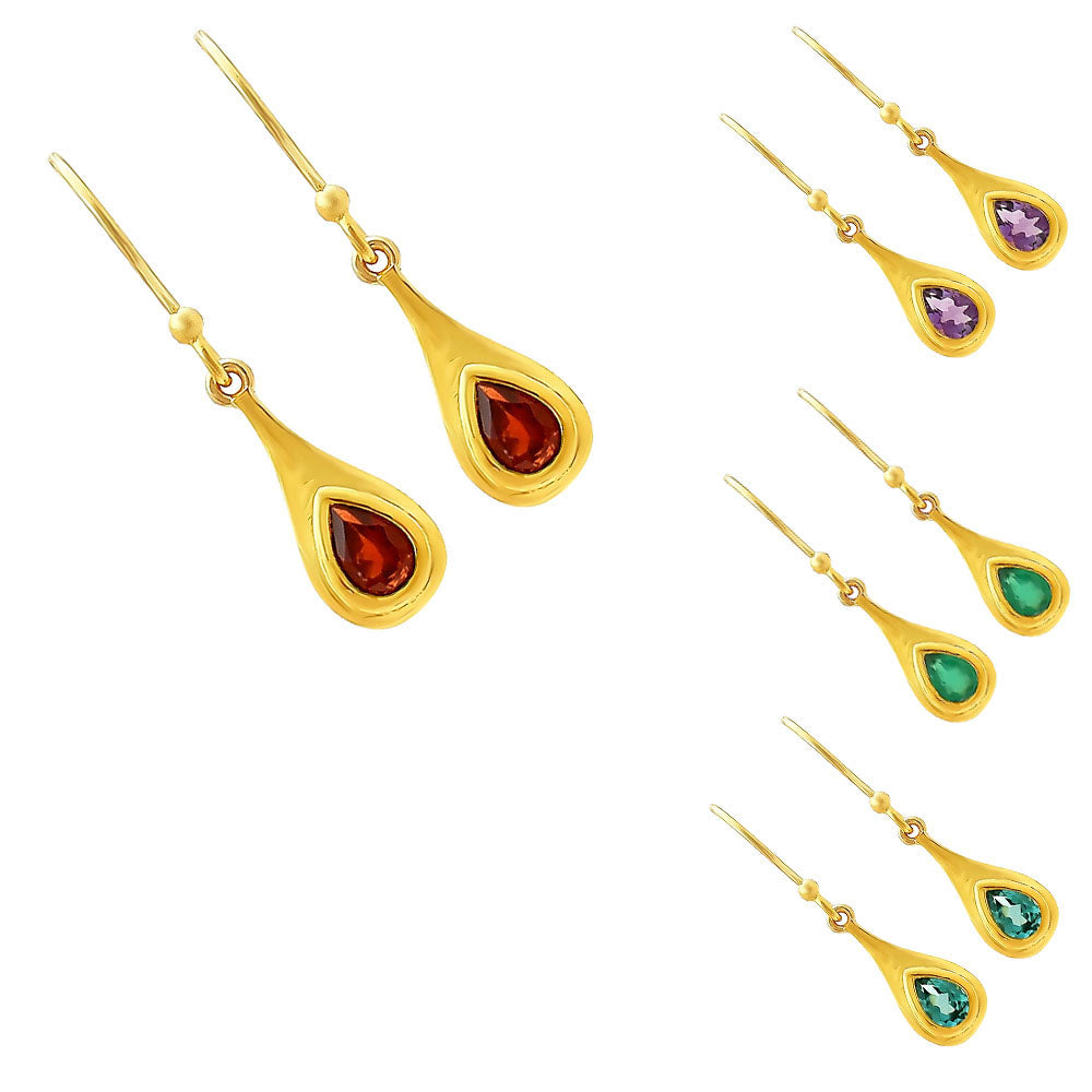 Elegant Handcrafted Teardrop Gemstone Earrings 18K Gold Over Brass TGE1022 EM-1278