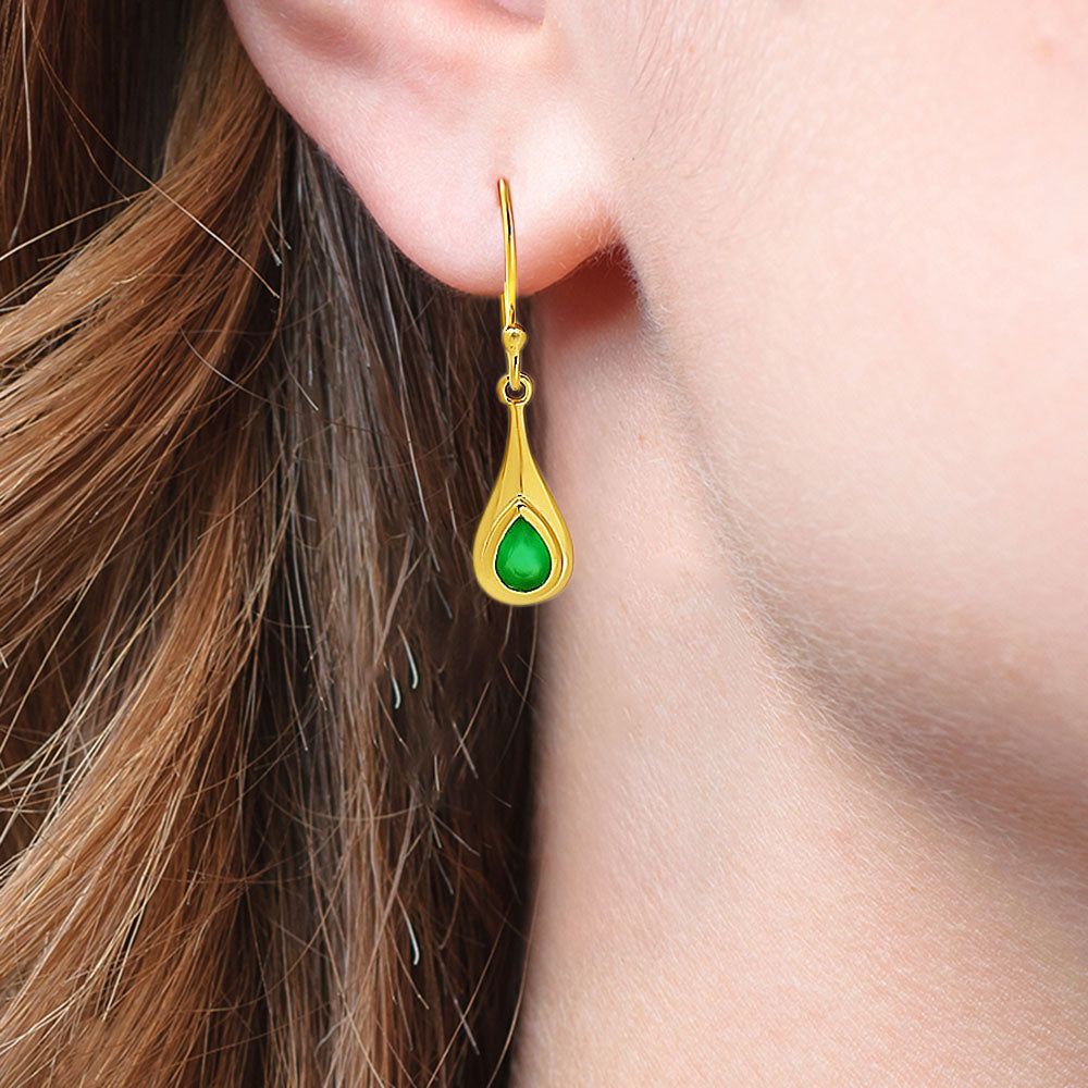 Elegant Handcrafted Teardrop Gemstone Earrings 18K Gold Over Brass TGE1022 EM-1278