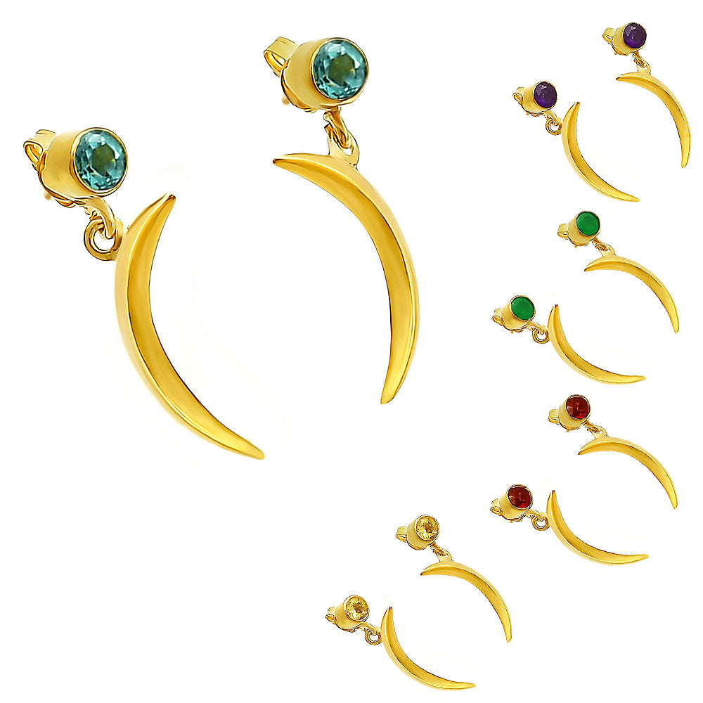 Celestial Crescent Moon Birth Gemstone Earrings in 18K Gold Plated TGE1023 EM-1267