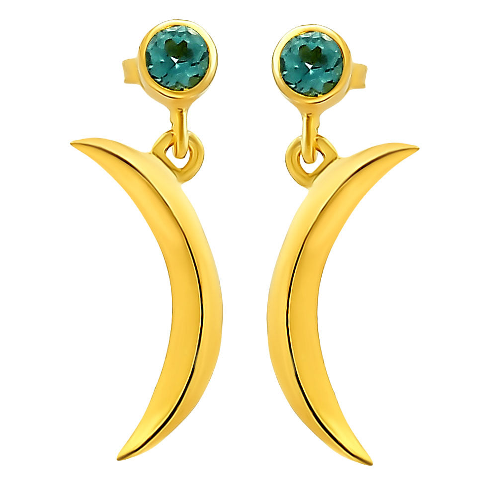 Celestial Crescent Moon Birth Gemstone Earrings in 18K Gold Plated TGE1023 EM-1267
