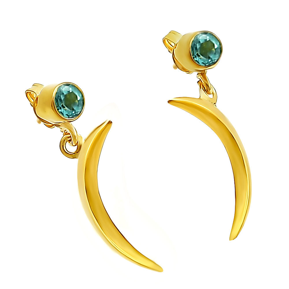 Celestial Crescent Moon Birth Gemstone Earrings in 18K Gold Plated TGE1023 EM-1267