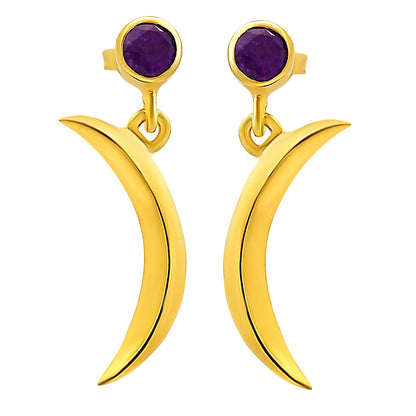Celestial Crescent Moon Birth Gemstone Earrings in 18K Gold Plated TGE1023 EM-1267