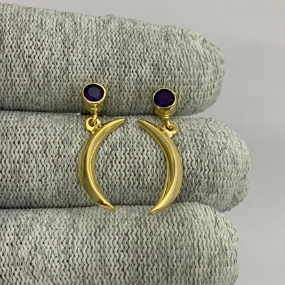 Celestial Crescent Moon Birth Gemstone Earrings in 18K Gold Plated TGE1023 EM-1267